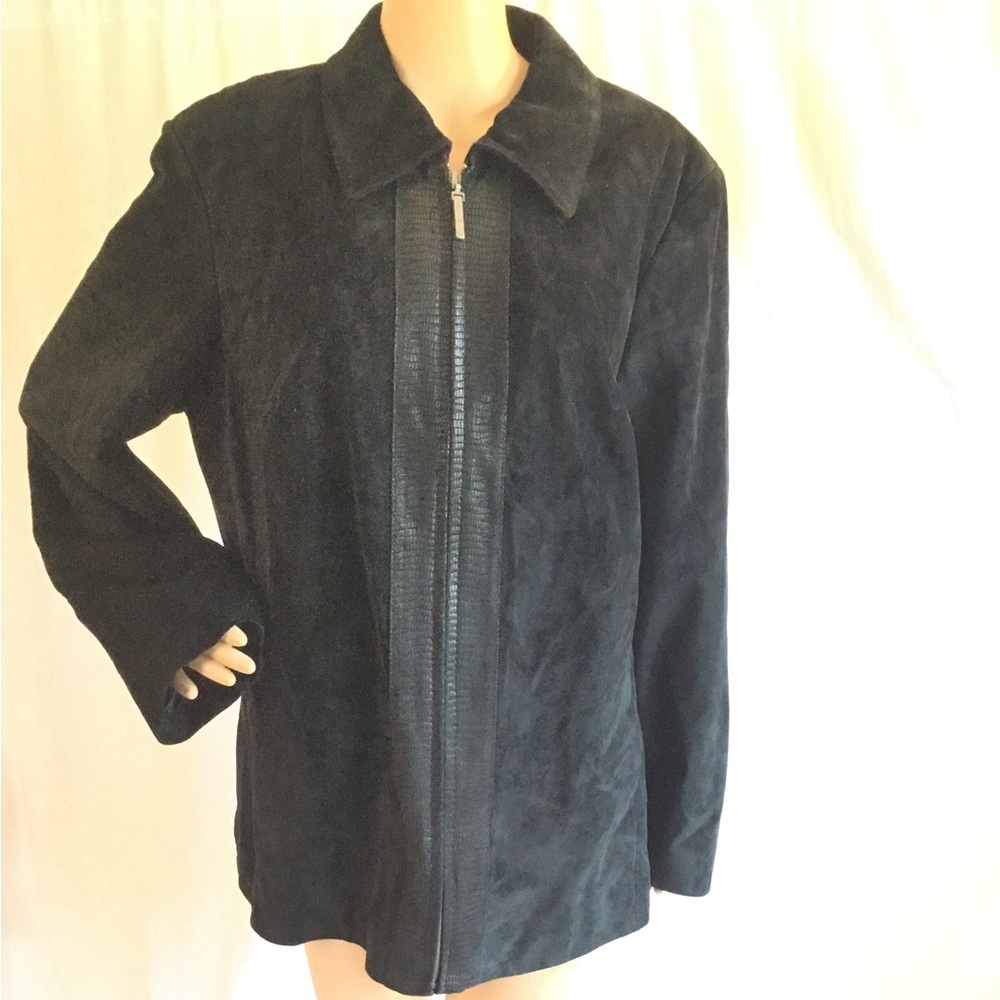 Preston & York Genuine Black Soft Leather Suede Jacket EUC
